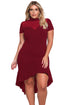 Sexy Burgundy Mesh Insert Ruffled Hi-low Hem Curvy Dress